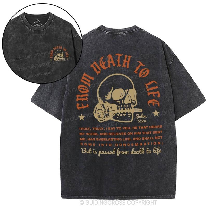 [ Mineral Wash ] From Death To Life Christian Washed Shirt Jesus Graphic Washed Style Shirt Hoodie Sweatshirt