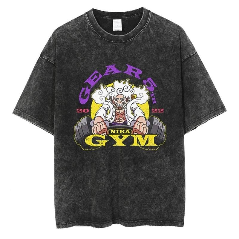 [ Mineral Wash ] Gear 5 Gym Vintage Tee Anime Fan Lovers Streetwear & Washed Gym Style Shirt Hoodie Sweatshirt