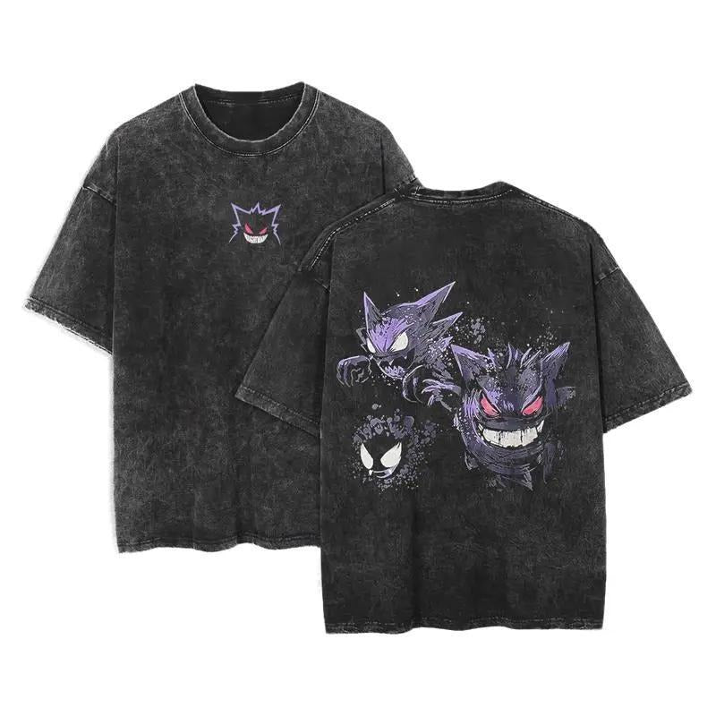 [ Mineral Wash ] Ghost Gengar Pokemon Unisex Oversize Anime Manga Washed Heavyweight Cotton TShirt, Gift For Anime Fan,...