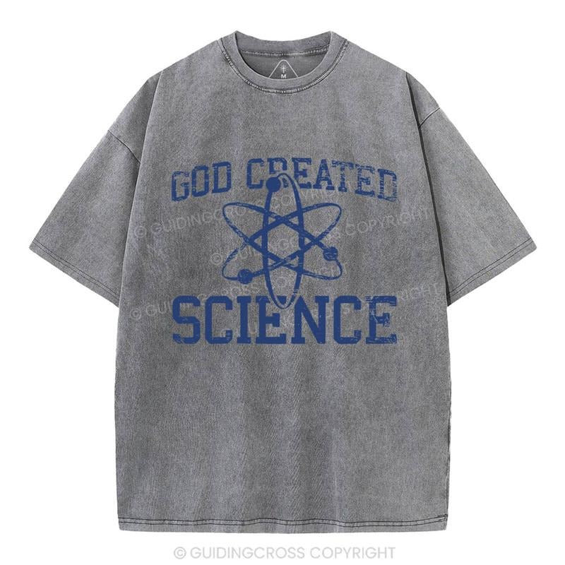 [ Mineral Wash ] God Created Science Christian Washed Shirt Jesus Graphic Washed Style Shirt Hoodie Sweatshirt