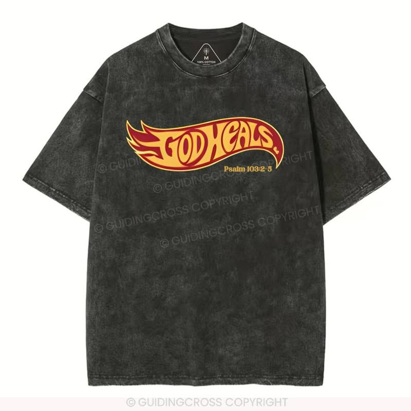 [ Mineral Wash ] God Heals Christian Washed TShirt Jesus Graphic Washed Style Shirt Hoodie Sweatshirt | PrintMintTees.com