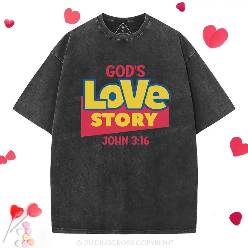 [ Mineral Wash ] Gods Love Story Christian Washed TShirt John 3:16, Jesus Graphic Washed Style Shirt Hoodie Sweatshirt
