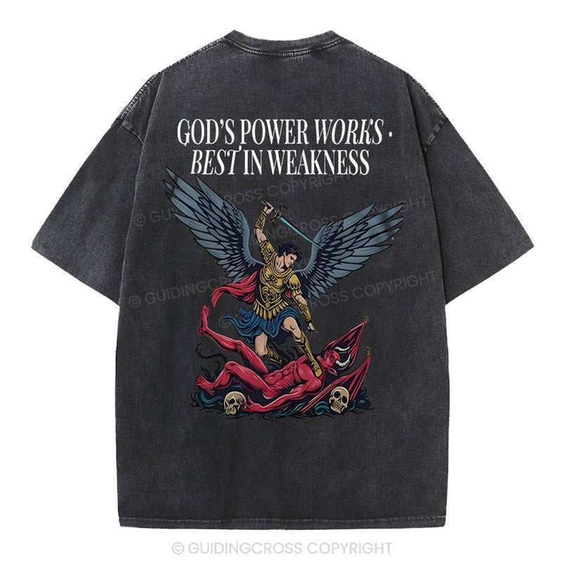 [ Mineral Wash ] Gods Power Works Beat In Weakness Christian Washed TShirt Jesus Graphic Washed Style Shirt Hoodie Sweatshirt