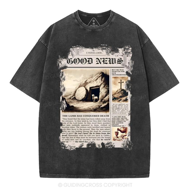 [ Mineral Wash ] Good News Christian Washed Shirt Jesus Graphic Washed Style Shirt Hoodie Sweatshirt | PrintMintTees.com