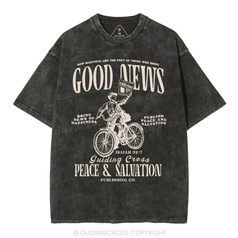 [ Mineral Wash ] Good News Christian Washed TShirt Jesus Graphic Washed Style Shirt Hoodie Sweatshirt | PrintMintTees.com