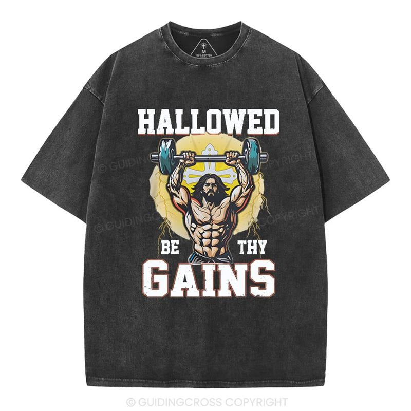 [ Mineral Wash ] Hallowed Be The Gains Christian Washed TShirt Jesus Graphic Washed Style Shirt Hoodie Sweatshirt