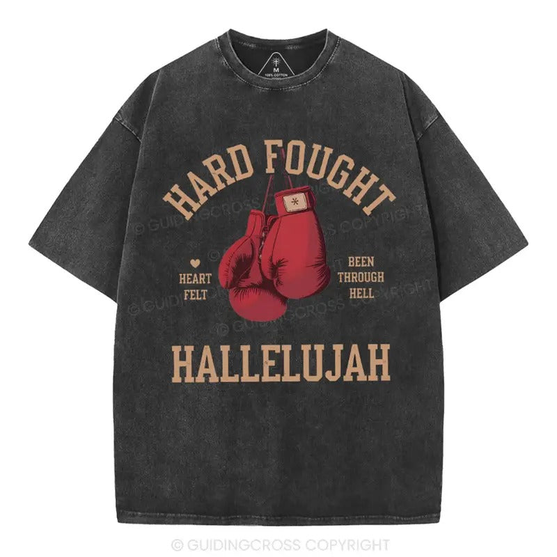 [ Mineral Wash ] Hard Fought Hallelujah Christian Washed Shirt Jesus Graphic Washed Style Shirt Hoodie Sweatshirt