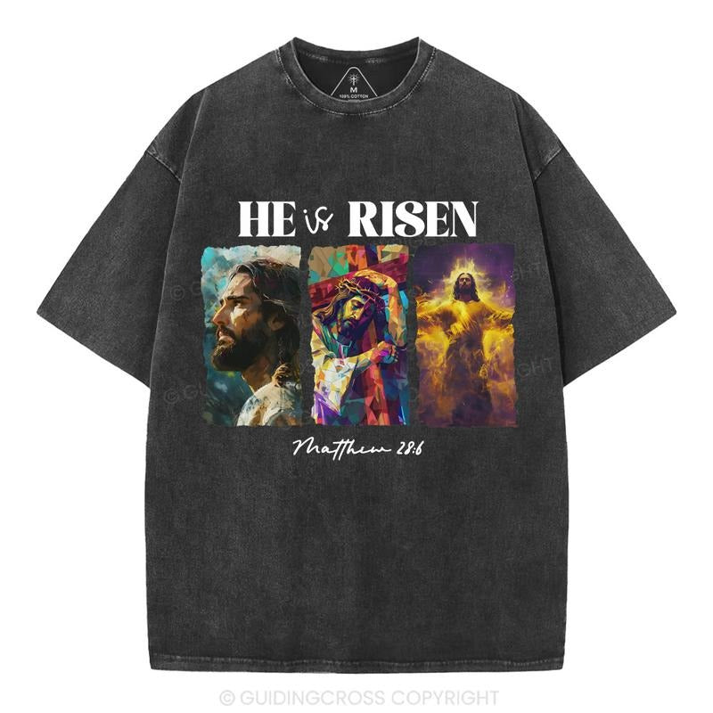 [ Mineral Wash ] He Is Risen Christian Washed TShirt Jesus Graphic Washed Style Shirt Hoodie Sweatshirt | PrintMintTees.com