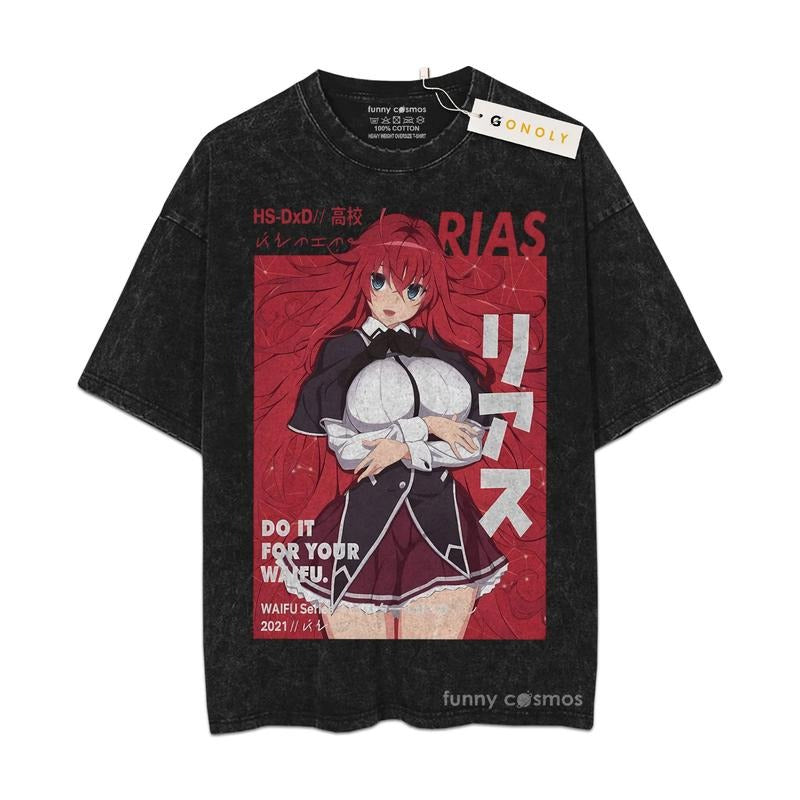 [ Mineral Wash ] High School DxD Shirt Rias Gremory Classic Fan Anime Shirt, Graphic Washed Style Shirt Hoodie Sweatshirt