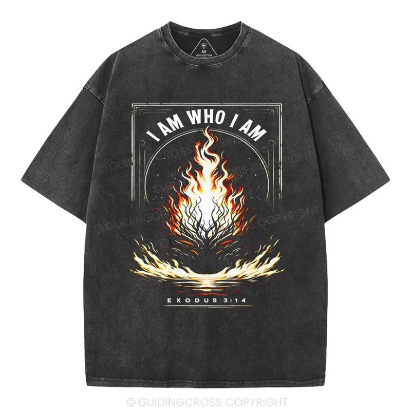 [ Mineral Wash ] I Am Who I Am Christian Washed TShirt Jesus Graphic Washed Style Shirt Hoodie Sweatshirt | PrintMintTees.com