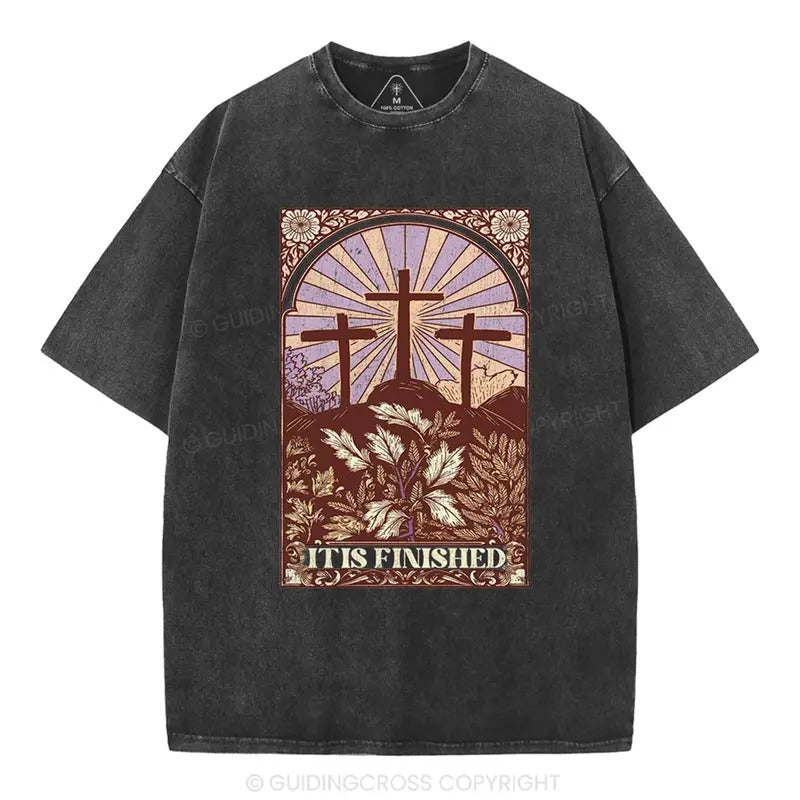 [ Mineral Wash ] It Is Finished Christian Washed Shirt Jesus Graphic Washed Style Shirt Hoodie Sweatshirt | PrintMintTees.com