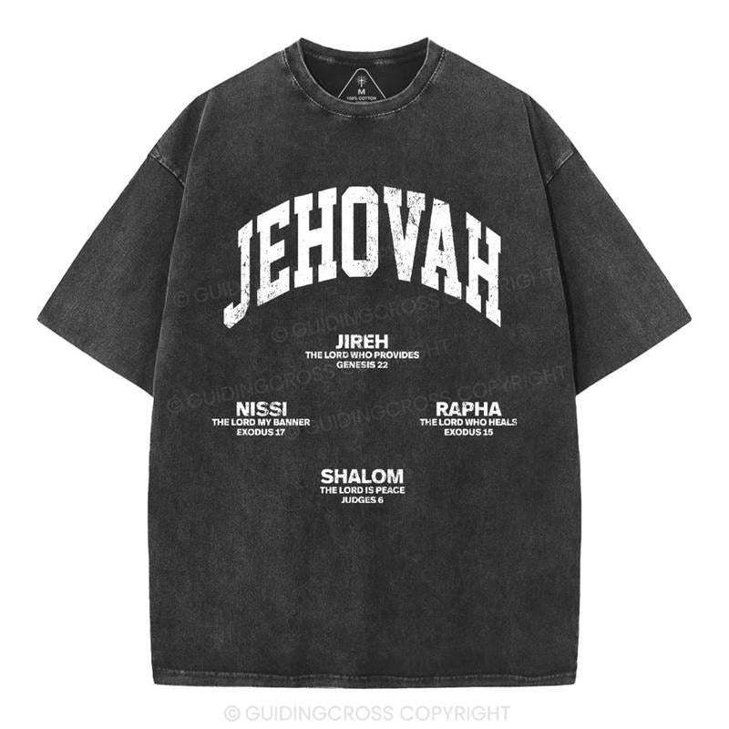 [ Mineral Wash ] JEHOVAH Christian Washed Shirt Jesus Graphic Washed Style Shirt Hoodie Sweatshirt | PrintMintTees.com