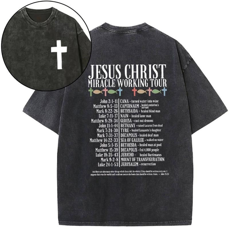 [ Mineral Wash ] Jesus Chrsit Miracle Working Tour Christian Washed Shirt Jesus Graphic Washed Style Shirt Hoodie Sweatshirt