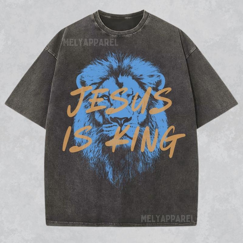 [ Mineral Wash ] Jesus Is King Christian Shirt Faith Streetwear Unisex Tee Religious Washed Gift For Him Or Her Bible...