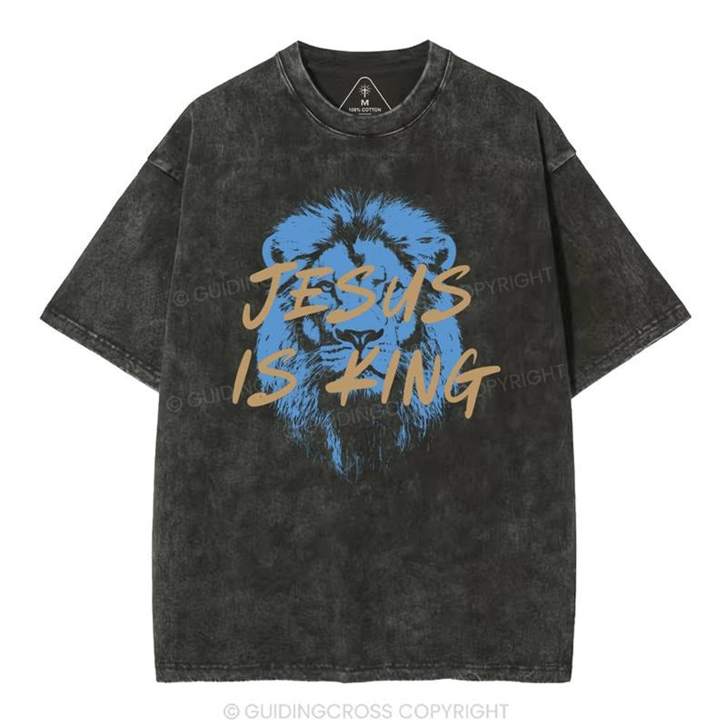 [ Mineral Wash ] Jesus Is King Christian Washed Shirt Jesus Graphic Washed Style Shirt Hoodie Sweatshirt | PrintMintTees.com