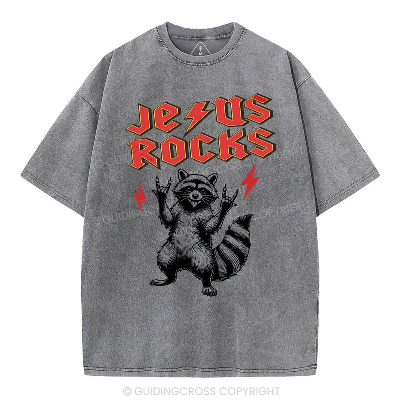 [ Mineral Wash ] Jesus Rocks Christian Racoon Washed TShirt Jesus Graphic Washed Style Shirt Hoodie Sweatshirt