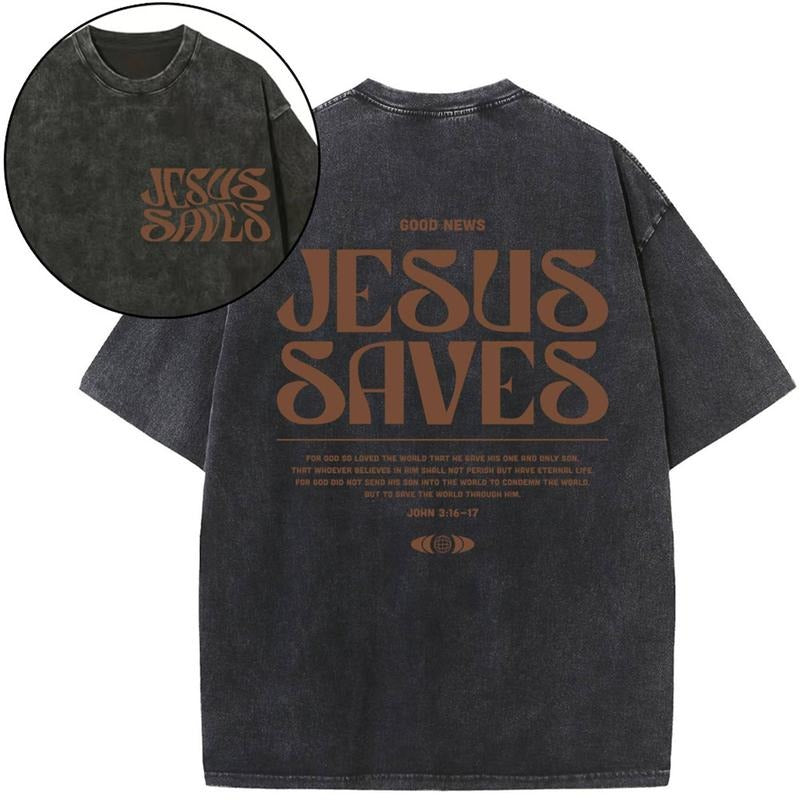[ Mineral Wash ] Jesus Saves Christian Washed TShirt Jesus Graphic Washed Style Shirt Hoodie Sweatshirt | PrintMintTees.com
