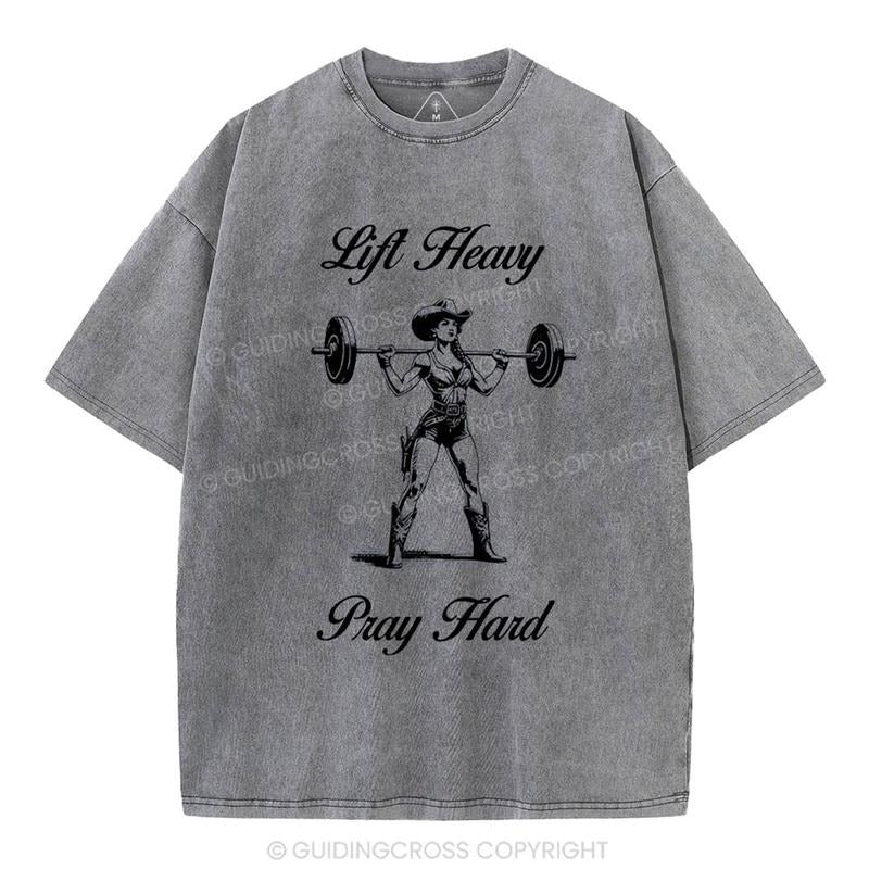 [ Mineral Wash ] Lift Heavy Pray Hard Christian Washed Shirt Jesus Graphic Washed Style Shirt Hoodie Sweatshirt