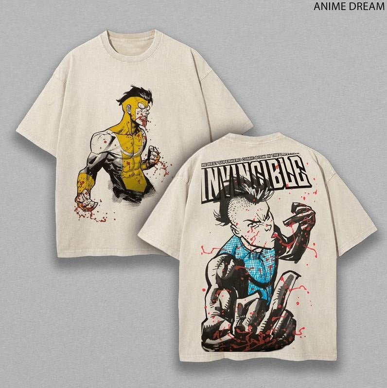 [ Mineral Wash ] Mohawk Mark, Mark Grayson Invincible Anime Double Printed Vintage Washed Tee Unisex Oversize Heavyweight...
