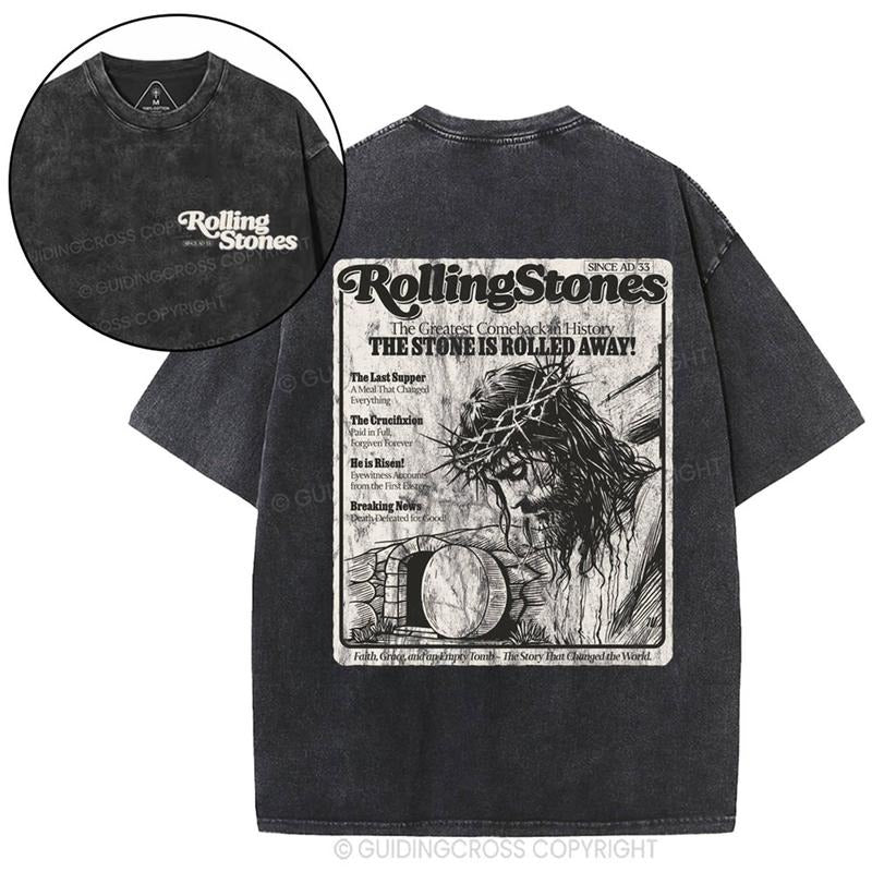 [ Mineral Wash ] Resurrection Rolling Stone Christian Washed TShirt Jesus Graphic Washed Style Shirt Hoodie Sweatshirt