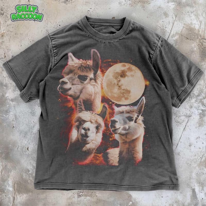 [ Mineral Wash ] Retro Alpaca In Space TShirt , Cosmic Moon Graphic Tee , Mystical Wildlife Shirt , Vintage Animal Lover...