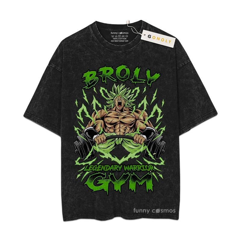 [ Mineral Wash ] Retro Broly Legendary Warrior Gym Tee Anime Fan Lovers Streetwear & Washed Gym Style Shirt Hoodie Sweatshirt