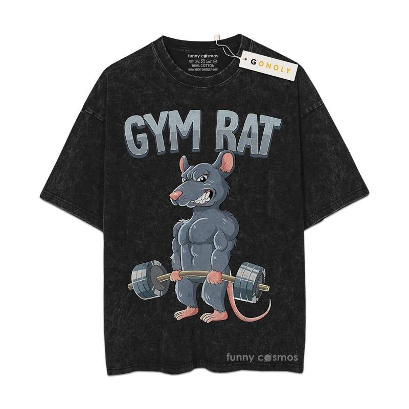 [ Mineral Wash ] Retro Funny Rat Gym Tee, Fan Lovers Streetwear & Washed Gym Style Shirt Hoodie Sweatshirt