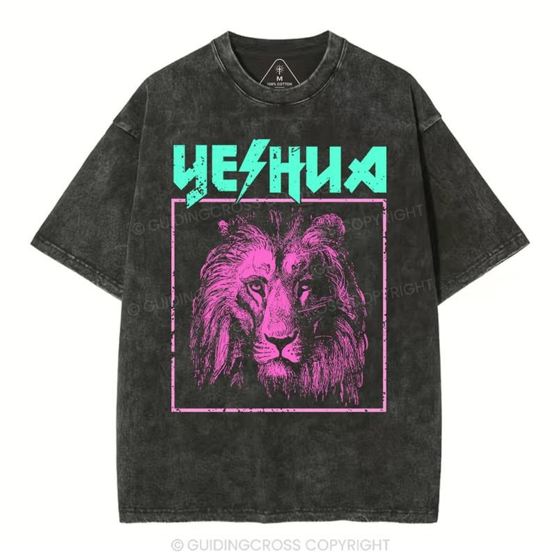 [ Mineral Wash ] Retro Lion Yeshua Christian TShirt Jesus Graphic Washed Style Shirt Hoodie Sweatshirt | PrintMintTees.com