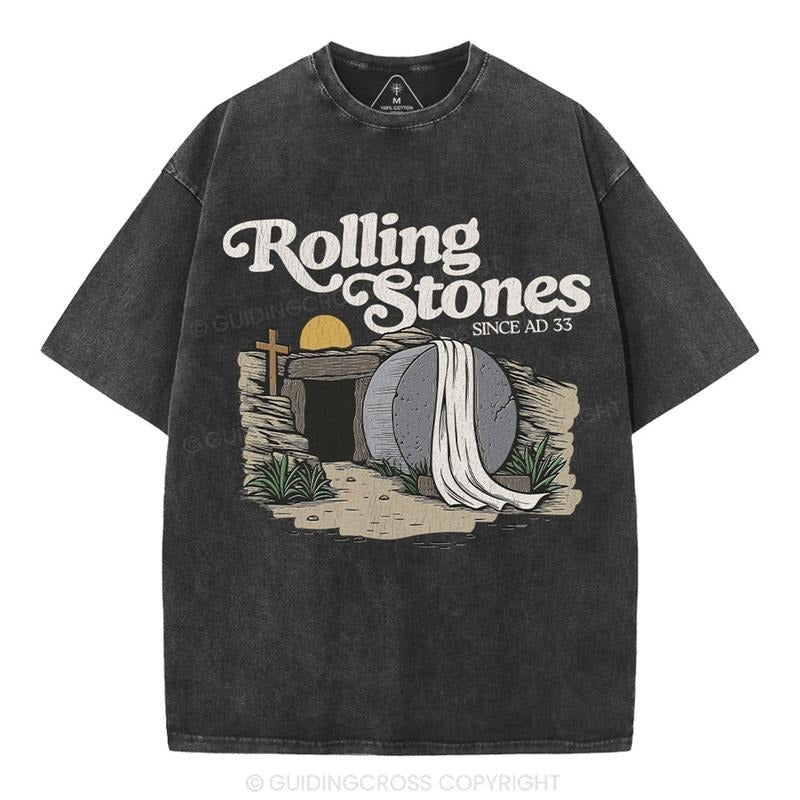 [ Mineral Wash ] Rolling Stone Christian Washed TShirt Jesus Graphic Washed Style Shirt Hoodie Sweatshirt | PrintMintTees.com