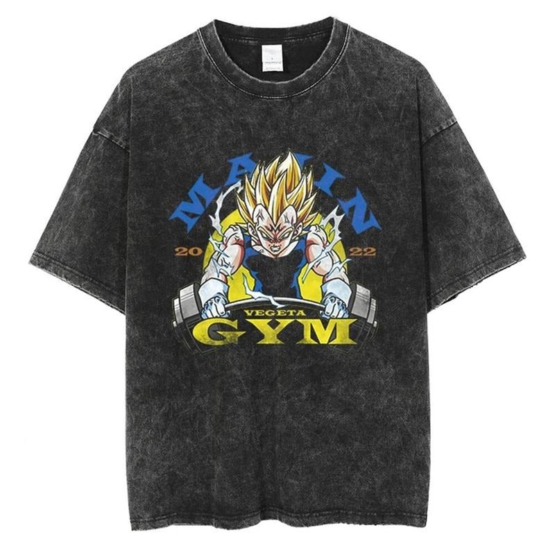 [ Mineral Wash ] Saiyan Vegeta's Gym Vintage Tee Anime Fan Lovers Streetwear & Washed Gym Style Shirt Hoodie Sweatshirt
