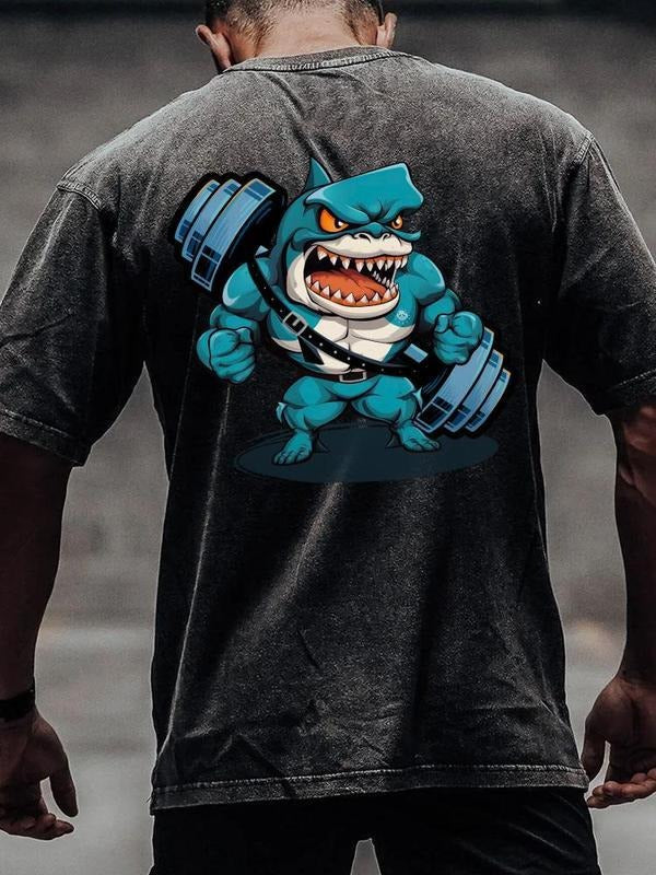 [ Mineral Wash ] Shark And Dumbbell Washed Gym Shirt Washed Shirts Hoodie Sweatshirt | PrintMintTees.com