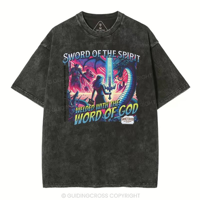 [ Mineral Wash ] Sword Of The Spirit Christian Washed TShirt Jesus Graphic Washed Style Shirt Hoodie Sweatshirt
