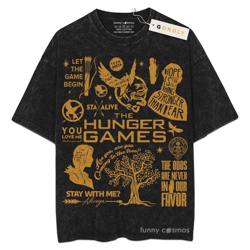 [ Mineral Wash ] The Hunger Games Doodle Art Gold For Fans Lover Book, Bookish, Graphic Washed Style Shirt Hoodie Sweatshirt