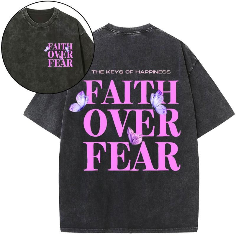 [ Mineral Wash ] The Keys Of Happiness Faith Over Fear Christian Washed TShirt Jesus Graphic Washed Style Shirt Hoodie...