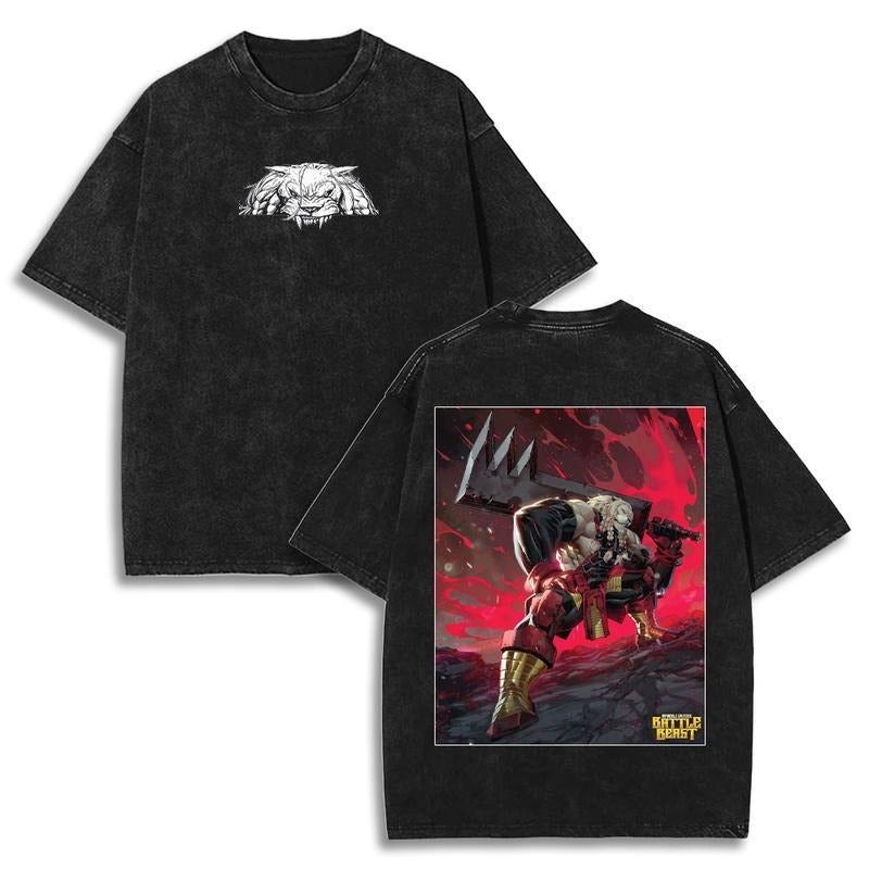 [ Mineral Wash ] Thokk Battle Beast Invincible Universe Washed Shirt 100% Cotton High Quality Soft TeeShirt Mens Cartoon...