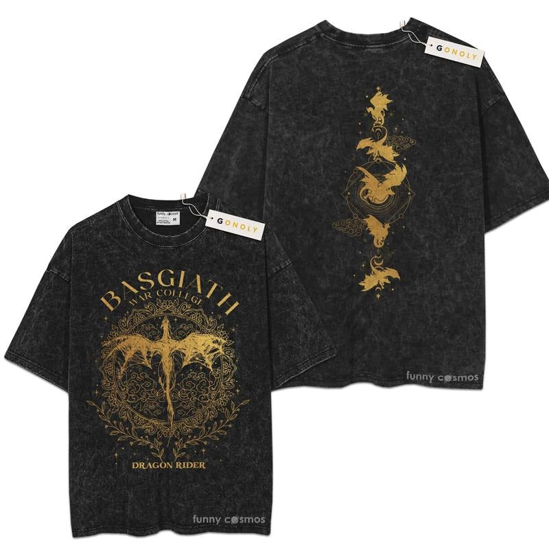 [ Mineral Wash ] Vintage Basgiath War College 2 Sides, Fourth Wing Graphic Washed Style Shirt Hoodie Sweatshirt
