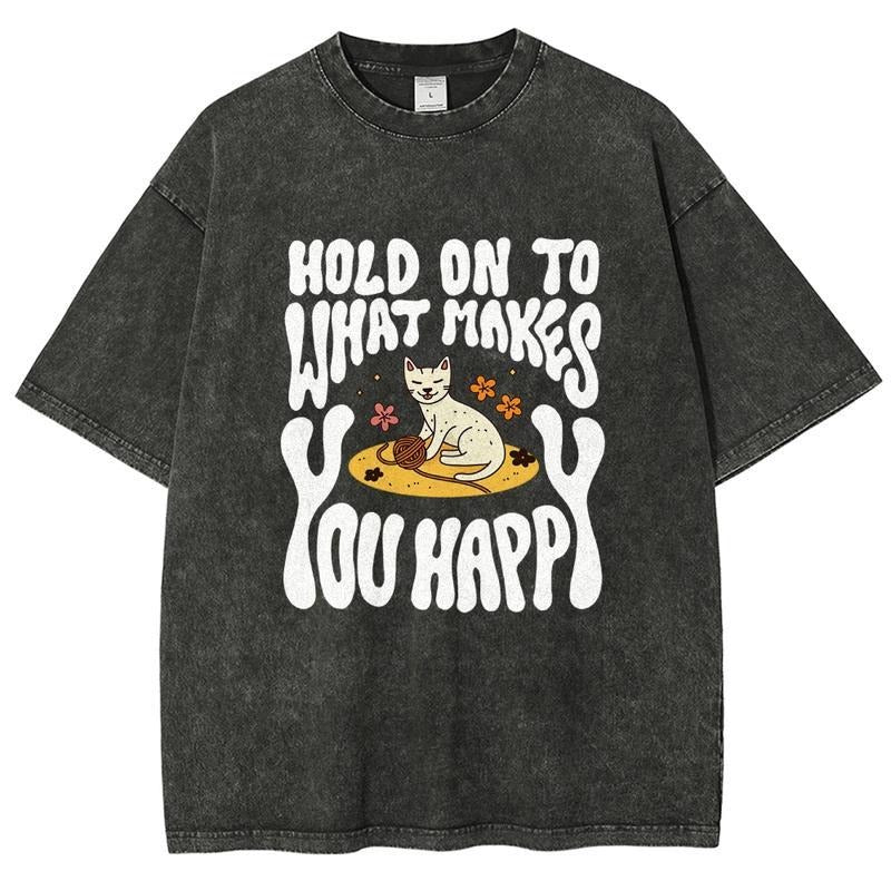 [ Mineral Wash ] Womens Cotton Cute Cat Printing Graphic Vintage Washed TShirt, Short Sleeved Tops Casual Printed Tee For...