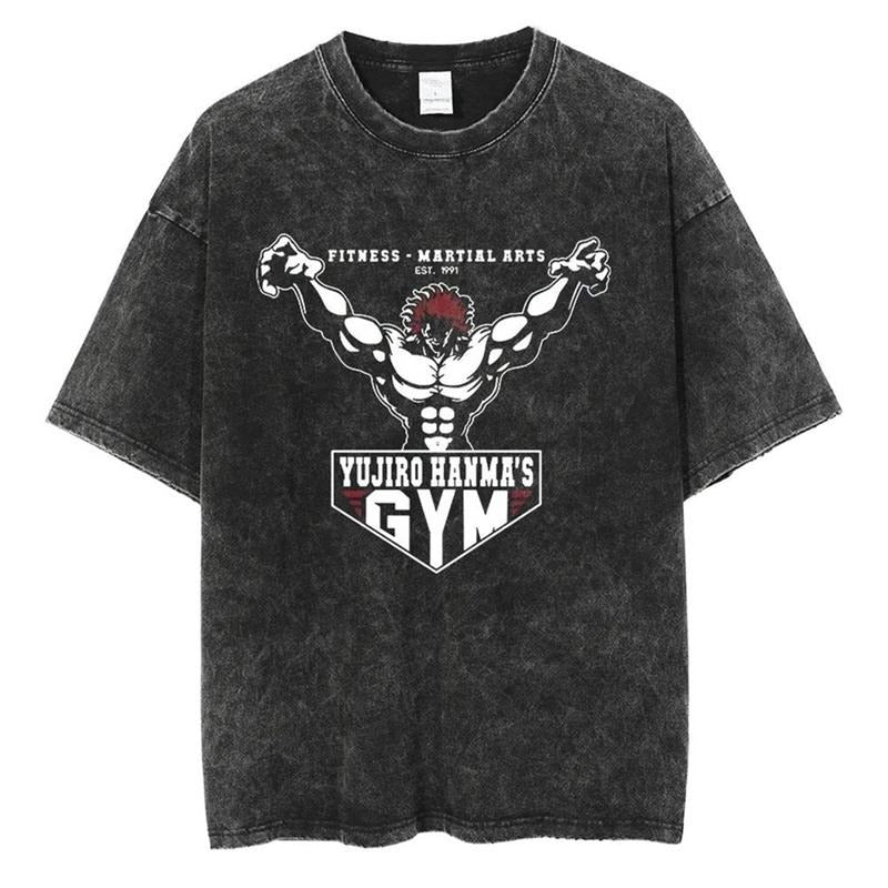 [ Mineral Wash ] Yujiro Hanma's Gym Pose Vintage Tee Anime Fan Lovers Streetwear & Washed Gym Style Shirt Hoodie Sweatshirt