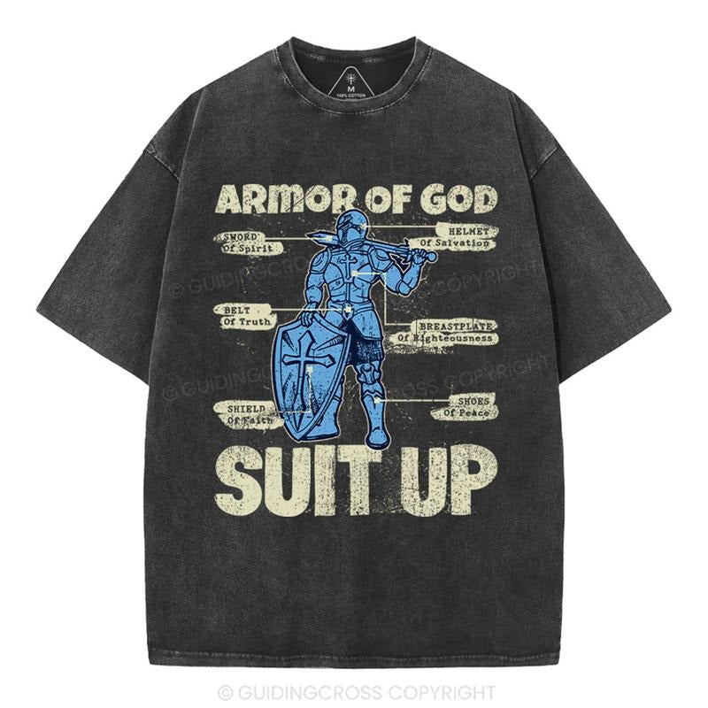 [Mineral Wash Shirt] Armor Of God Christian Washed Shirt Jesus Graphic Style Shirt Casual Crewneck Hoodie Sweatshirt