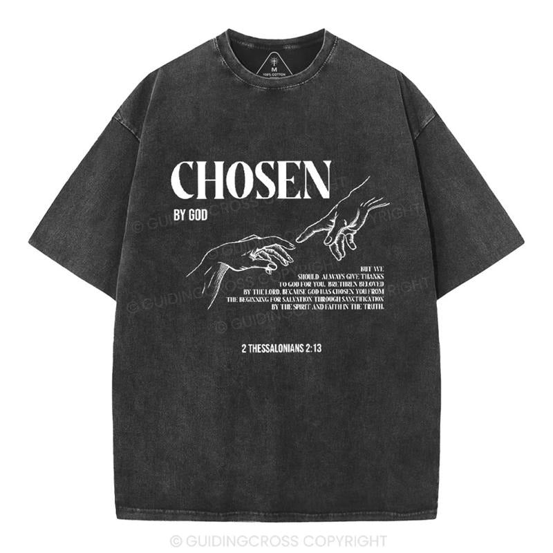 [Mineral Wash Shirt] Chosen By God Christian Washed Shirt Jesus Graphic Style Shirt Casual Crewneck Hoodie Sweatshirt