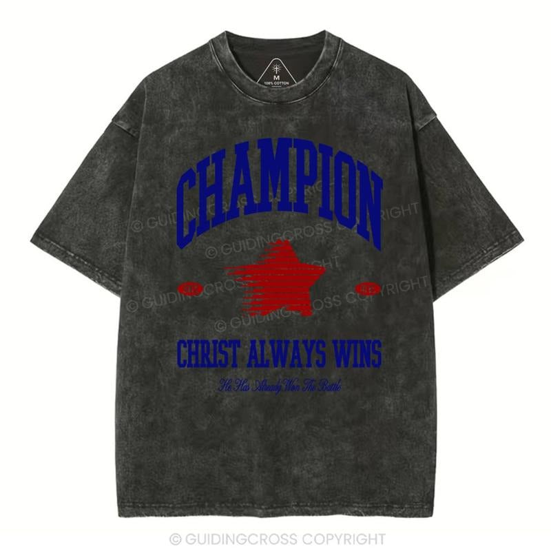 [Mineral Wash Shirt] Christ Always Wins Christian Washed Shirt Jesus Graphic Style Shirt Casual Crewneck Hoodie Sweatshirt