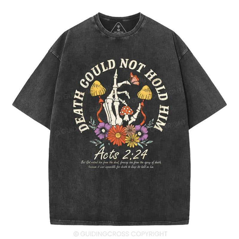 [Mineral Wash Shirt] Death Could Not Hold Him Christian, Washed Shirt Jesus Graphic Style Shirt Crewneck Casual Hoodie...