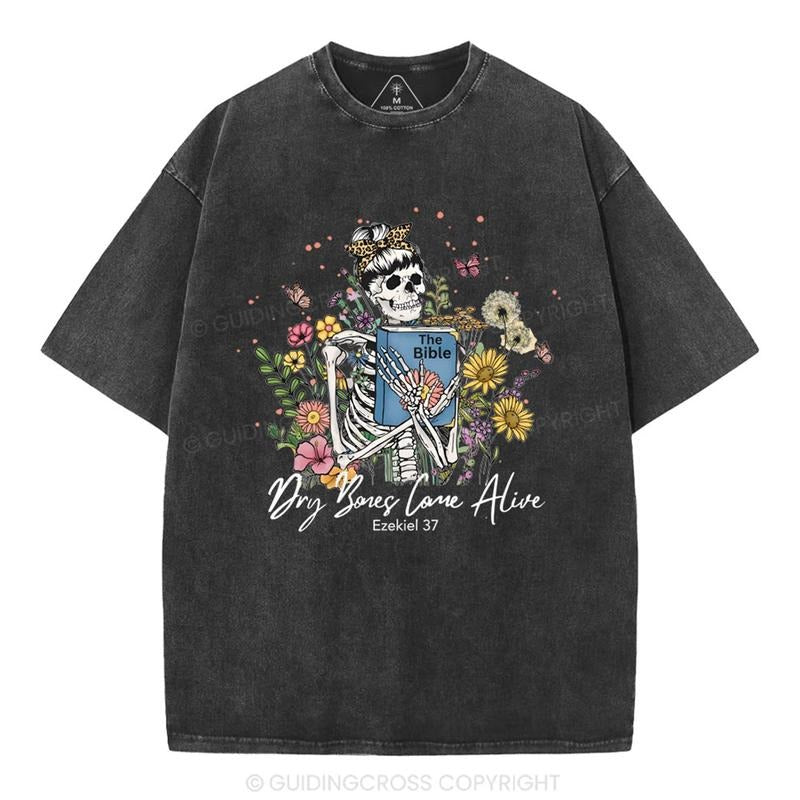 [Mineral Wash Shirt] Dry Bones Come To Alive, Christian Washed Shirt Jesus Graphic Style Shirt Crewneck Casual Hoodie...