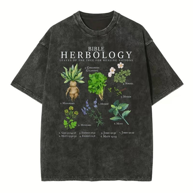 [Mineral Wash Shirt] YHWH Boho Floral Lung Christian Washed Shirt Jesus Graphic Washed Style Shirt Crewneck Casual Hoodie...