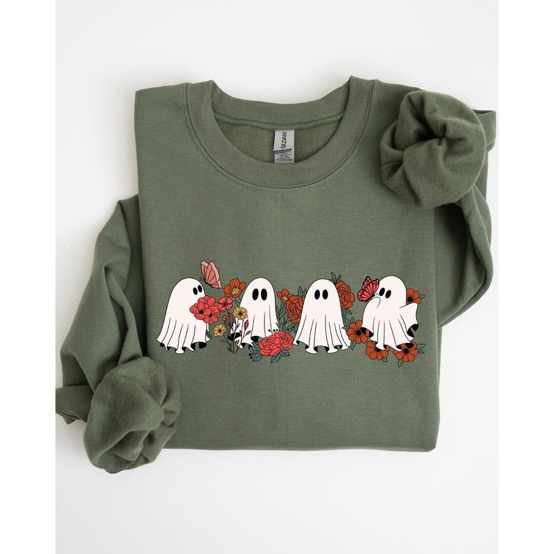 Mini Halloween Ghosts Cute Floral Flowers Autumn Fall T-Shirts, Hoodie, Sweatshirt