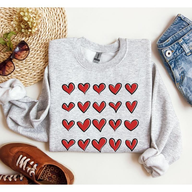 Mini Red Hearts Valentine'S Retro Crew Neck Love Heart Cupid Shirt Hoodie Sweatshirt
