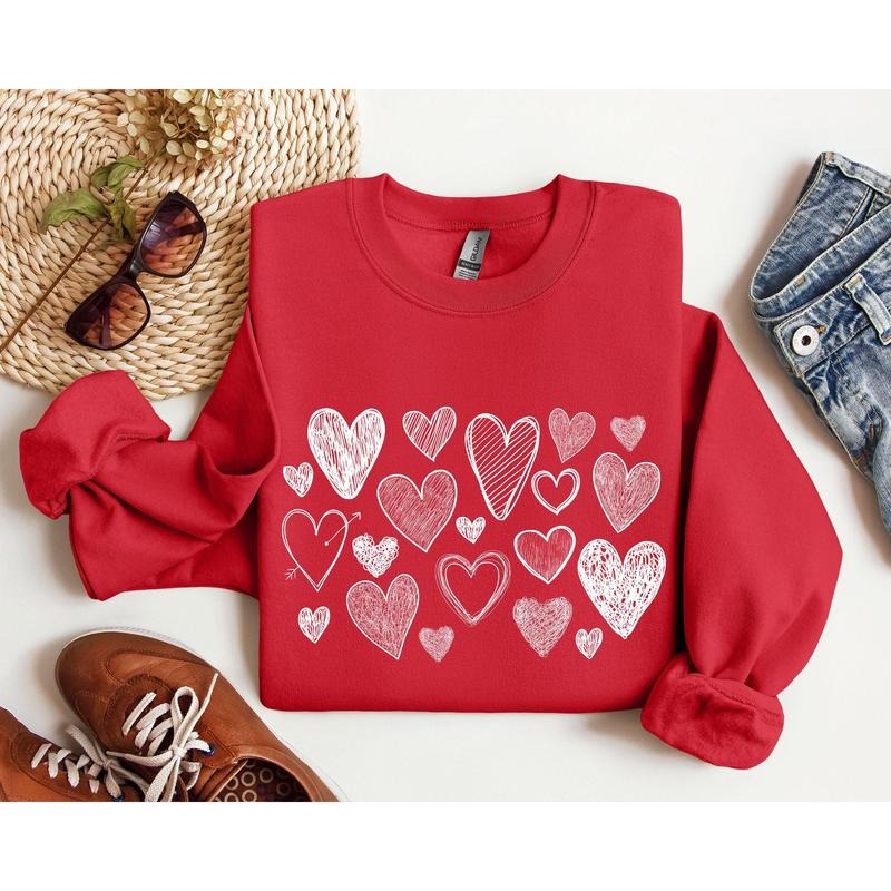 Mini Retro Hearts Sweatshirt, Vintage Valentine's Day Sweatshirt, Crew Neck, Women's, Crewneck, Valentine's Day, Love,...