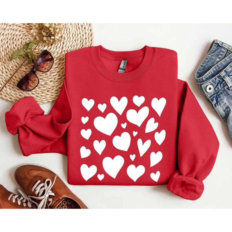Mini Valentine's Hearts Sweatshirt, Vintage Valentine's Day Sweatshirt, Crew Neck, Women's, Crewneck, Valentine's Day,...