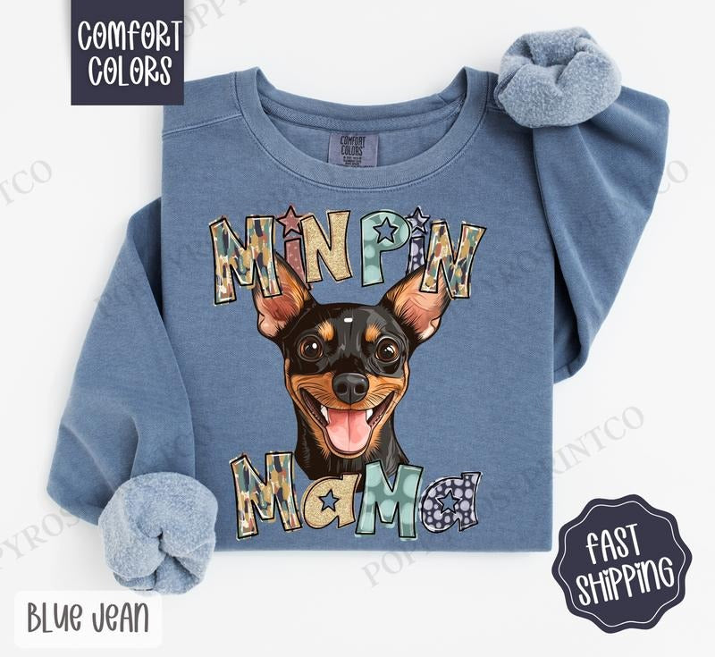 Miniature Pinscher Mama Comfort Colors Sweatshirt, Dog Mama Women's Crewneck, Cute Dog Mom Women's Sweater T-Shirts, Hoodie