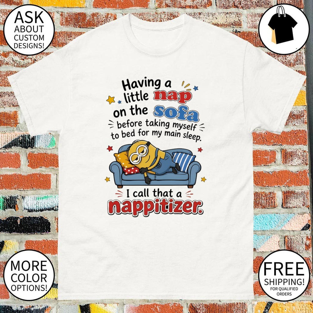 Minion having a little nap on the sofa before taking myself to bed for my main sleep shirt
